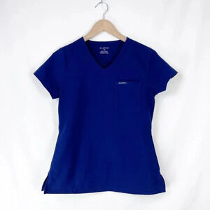 Jaanuu Scrubs Navy V Neck Top Pockets